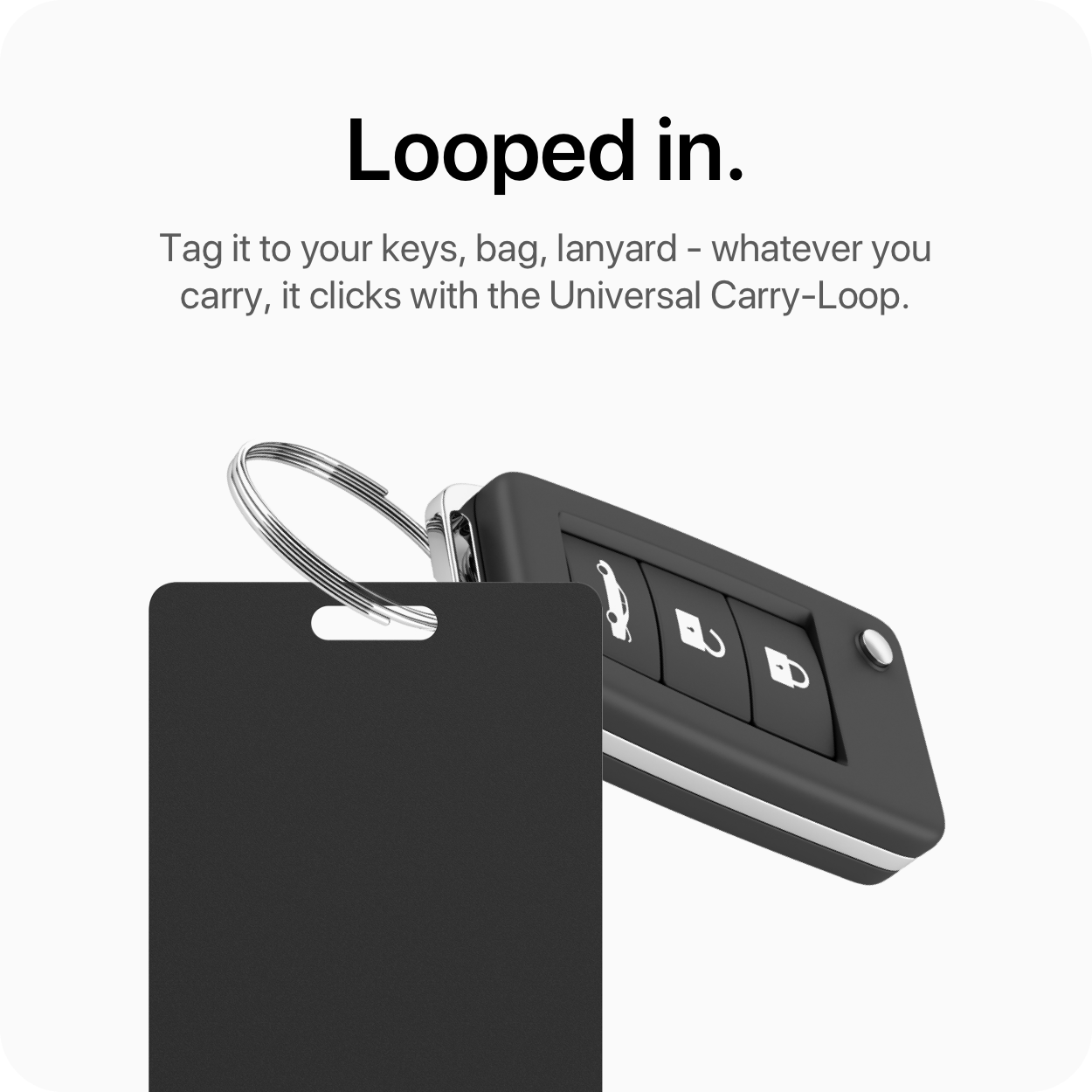 Talo Card attached to a keyring with built-in carry loop.