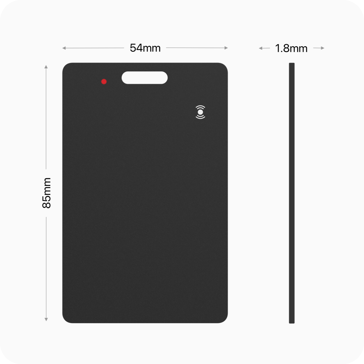 Talo Smart Card shown with dimensions of 85.6mm x 53.98mm x 1.8mm.