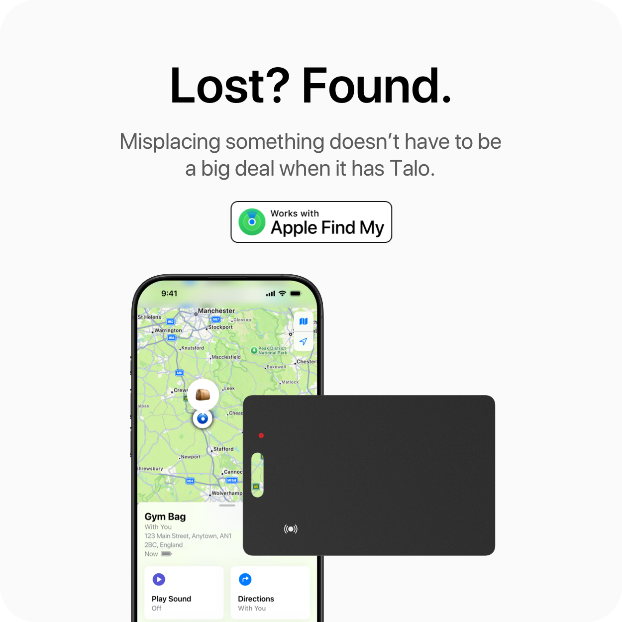 Talo Smart Card shown in Apple Find My app with precise location tracking.