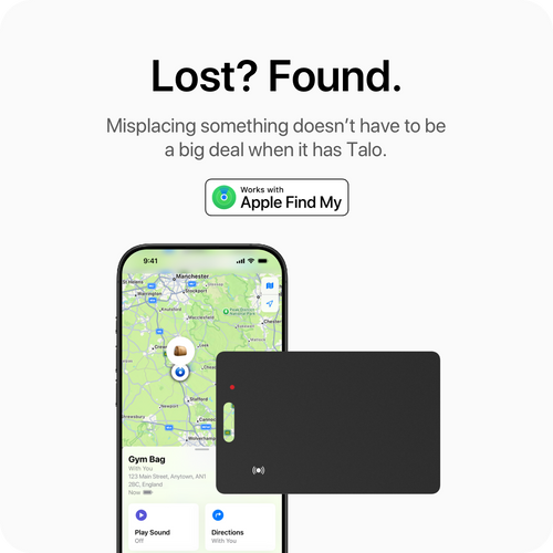 Talo Smart Card shown in Apple Find My app with precise location tracking.