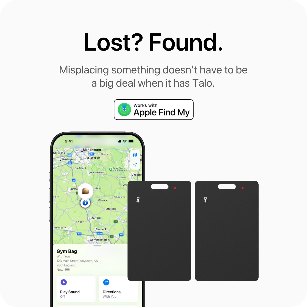 Talo Smart Card shown in Apple Find My app with precise location tracking.