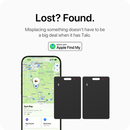 Talo Smart Card shown in Apple Find My app with precise location tracking.