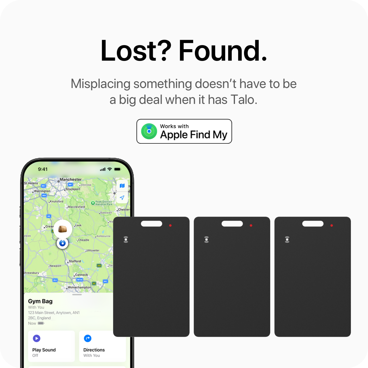 Talo Smart Card shown in Apple Find My app with precise location tracking.