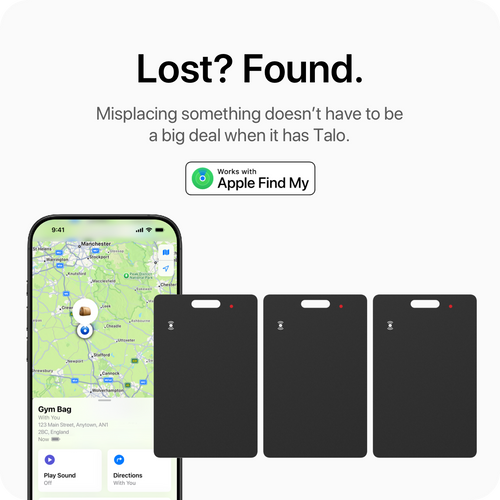 Talo Smart Card shown in Apple Find My app with precise location tracking.