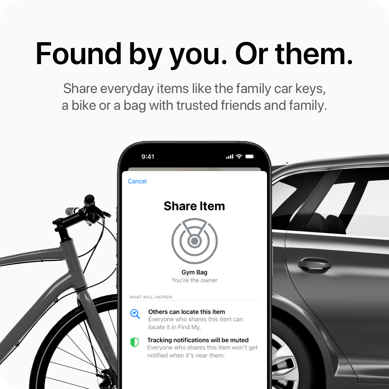 Apple Find My app screen showing a Talo Card shared with another user.